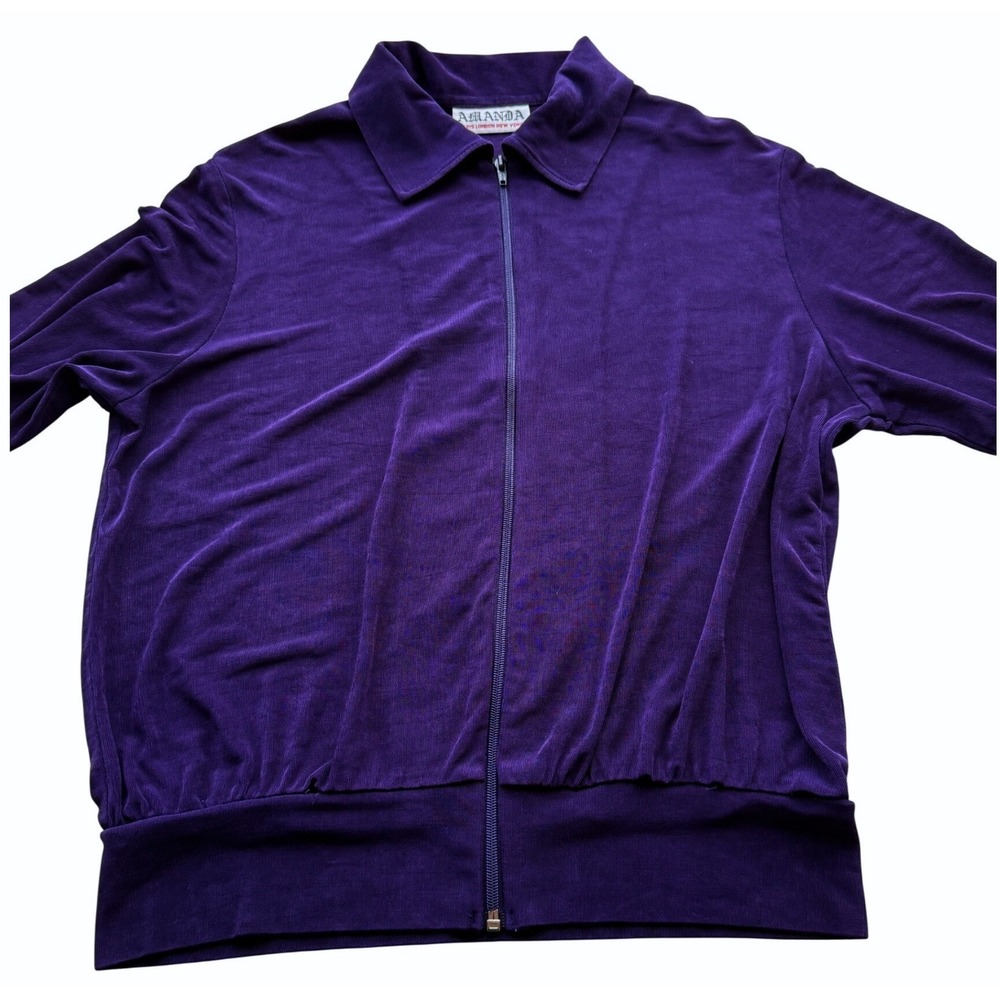 Amanda Womens Dark Purple Zip Up Jersey Knit Athletic Leisure Jacket Size L - Picture 6 of 13